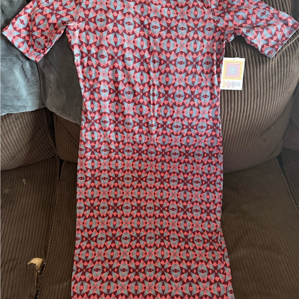 LuLaRoe Red and Blue Geometric Julie Dress
